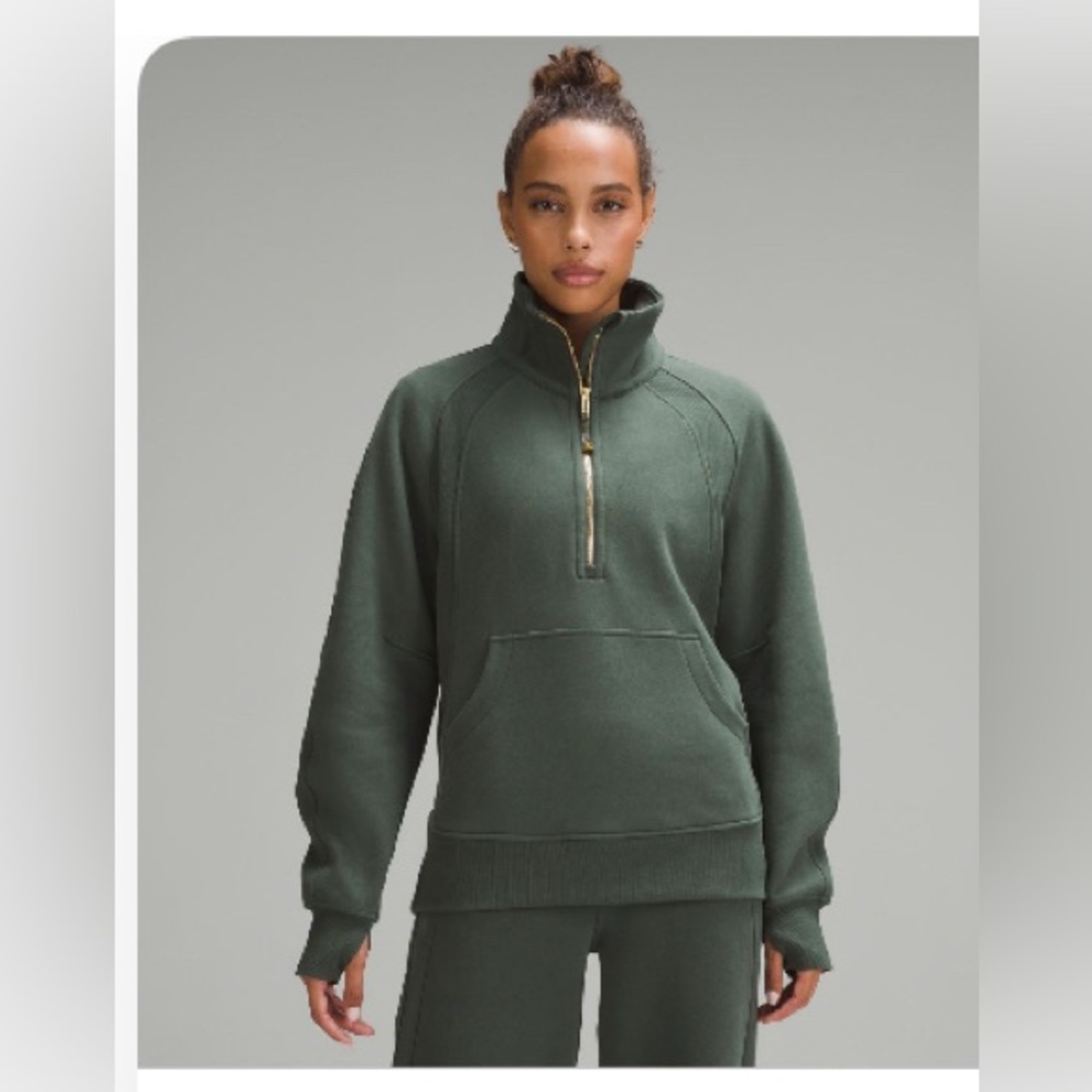 Lululemon oversized long funnel neck half zip dark forest green gold